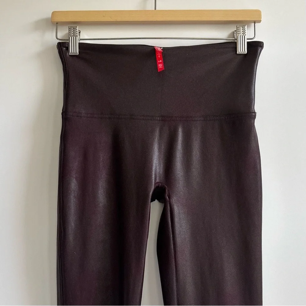 SPANX Faux Leather Leggings High-Waisted Wine Burgundy Size Large - Picture 14 of 16